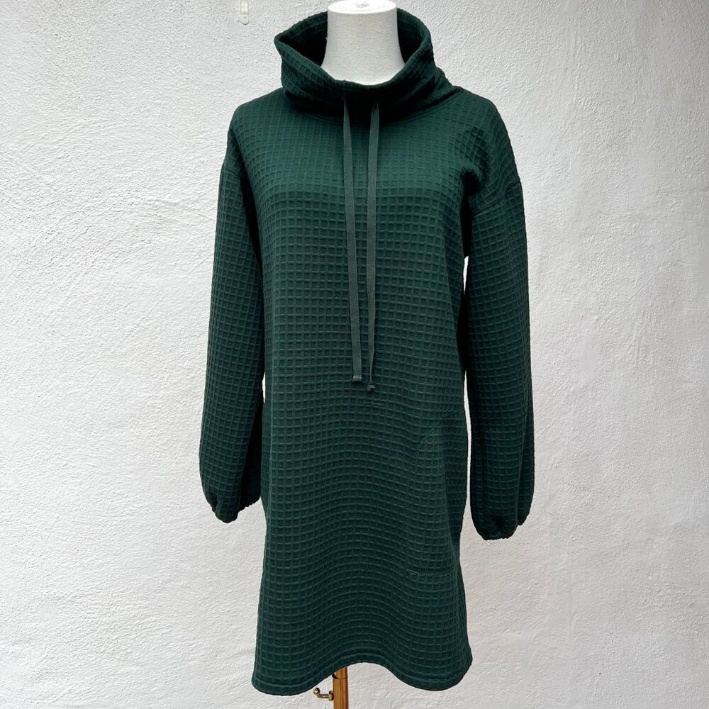 Max Studio Waffle Knit Dark Green Cowl Neck Long Sleeve Mini Dress Size Large - Picture 16 of 16